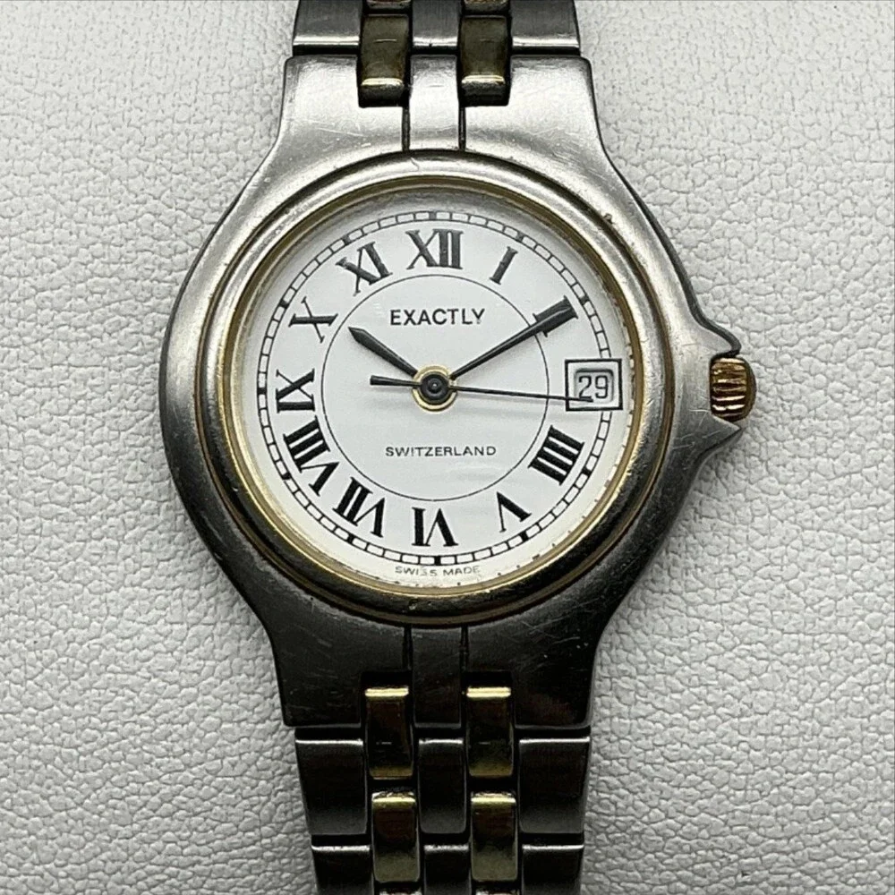 Exactly 71260030 Womens Watch 24mm Two Tone Date Swiss Made New Battery 6.75
